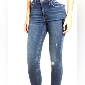 Lucky Brand Women's Bridgette Skinny Jeans in Dark Blue with Knee Distressing